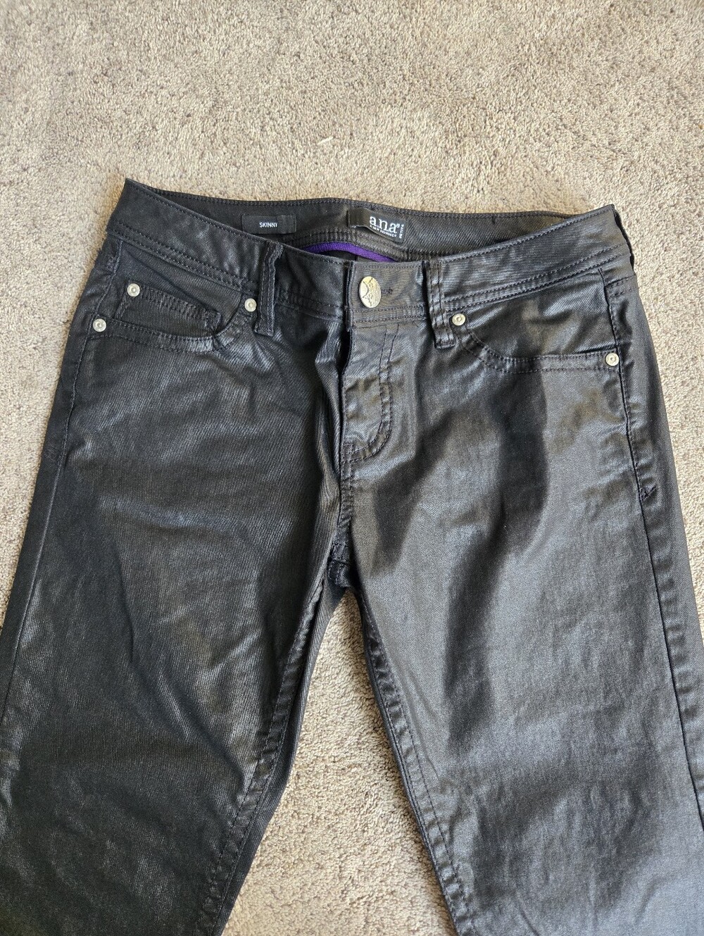 a.n.a Coated Black Shiny Women’s Petite Jeans Skinny Size 28/6P